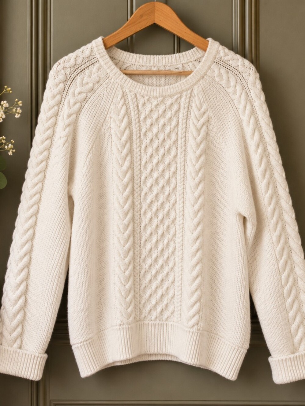 GAP Winter White Cable Knit Sweater XL 100% Cotton Fisherman Coastal 23.5” P2P